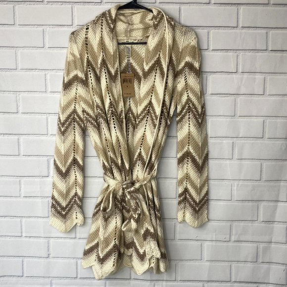 Lucky Brand Open Knit Cardigan with tie waist size medium - Picture 3 of 8